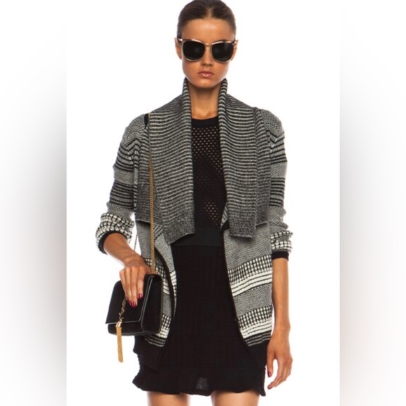 YIGAL AZROUEL 100% Baby Alpaca Jacquard Knit Cardigan Sweater Size XS/S - Picture 14 of 14